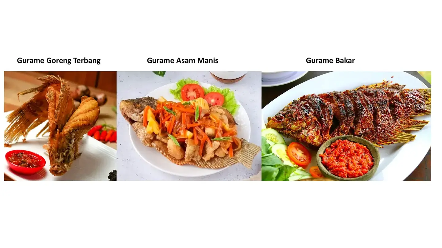 Menu gurame goreng terbang, gurame asam manis, dan gurame bakar